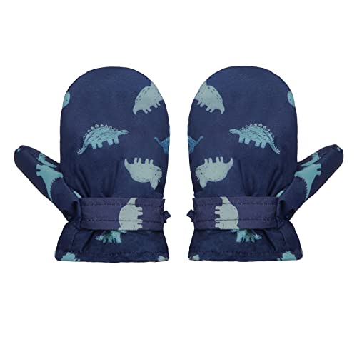 Lined Fleece Toddler Mittens Waterproof Toddler Snow Gloves Kids Ski Gloves Warm Baby Mittens Unisex Toddler Gloves Winter Mittens For Toddler Girls Boys Navy Dinosaur M(Fits 2-4 Years) #TOP1