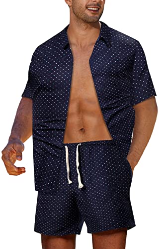 MANTORS Mens Floral Hawaiian Outfits 2 Piece Button Down Short Sleeve Shirt and Shorts Sets2