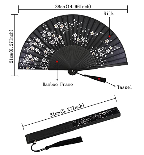 Amajiji® Charming Elegant Modern Woman Handmade Bamboo Silk 8.27" (21Cm) Folding Pocket Purse Hand Fan, Collapsible Transparent Holding Painted Fan With Silk Pouches/Wrapping. (Czt-05) #TOP1