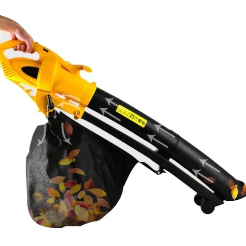 Soplador y aspiradora de hojas de jardín de 3000 W, aspiradora y trituradora de sopladores de jardín 3 en 1 con bolsa recolectora de hojas de 35 L, correa de transporte, relación de trituración 10:1