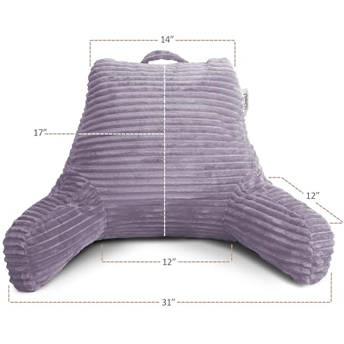 Image of Nestl Reading Pillow with Shredded Memory Foam, Luxe Cut Plush Back Pillow for Sitting Up in Bed, Back and Arms Adjustable Support for Adult & Teens, Backrest Pillows with Washable Cover Dusty Purple