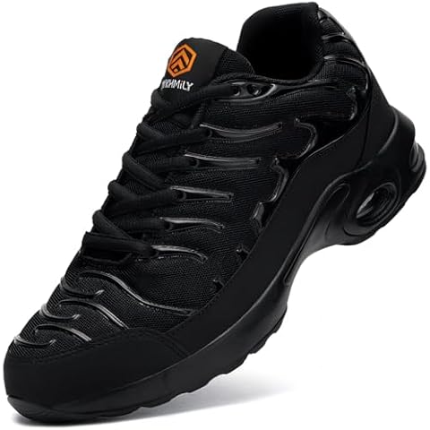 DYKHMILY Air Cushion Steel Toe Shoes for Men Lightweight Breathable Safety Toe Tennis Shoes Slip Resistant Puncture Proof Work Shoes(11.5,Black,D91825) Cover