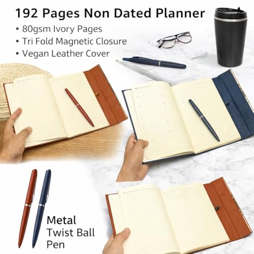 Image of 2 in 1 Diary with Pen Gift Set for Men and Women, Leather Notebook Diary & Metal Pen Birthday Gifts for Husband, Brother, Father New Year Corporate Gift for Employee Gift Set (Brown)