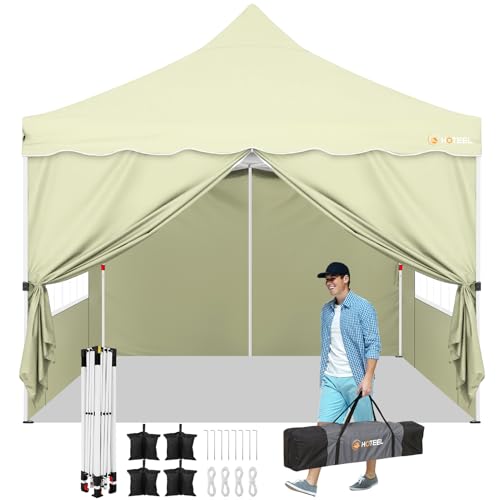 COBIZI Pabellón de Jardín Cenador Plegable 3x3 m Gazebo Impermeable Pop-Up Garden Pavilion con Paredes Laterales, Caqui