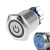 WerFamily 22mm Latching Push Button Switch 1NO 1NC SPDT ON/Off Waterproof Stainless Steel Metal Round with Blue LED Angel Eye + Power Indicator