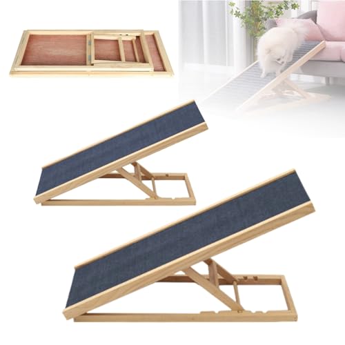 3-in-1 Hunderampe Auto/Bett/Sofa – 70cm Klappbare Katzenrampe aus Kiefernholz – Leicht & Höhenverstellbar (30/40cm) – rutschfeste Trittmatte – Ideal für Ältere Hunde