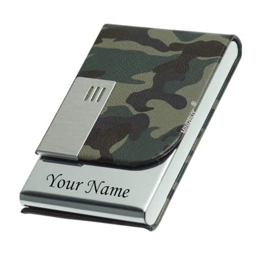 Image of Mini2buy Customized Unisex Vertical Card Holder Name Engraved for Credit|Debit|ATM|Business Visiting RFID Blocking Stainless Steel (1 x 10 x 6 cm) Personal Corporate Gift (F-Green)