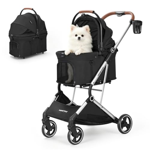 Image of T3 Pro Small Dog Stroller (Black) | Detachable Carrier, Change Linner, Larger Rear Wheel, Aluminum Alloy Frame, Easy Assembly, Easy to Store