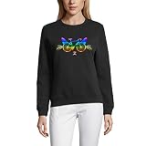 Sudadera de Manga Larga para Mujer Gato Bicicleta Arco Iris - Gatito Novedad – Cat Bicycle Rainbow - Kitten Novelty – Vintage Regalo Original Cumpleaños Diseño Gráfico Moda Negro Profundo M