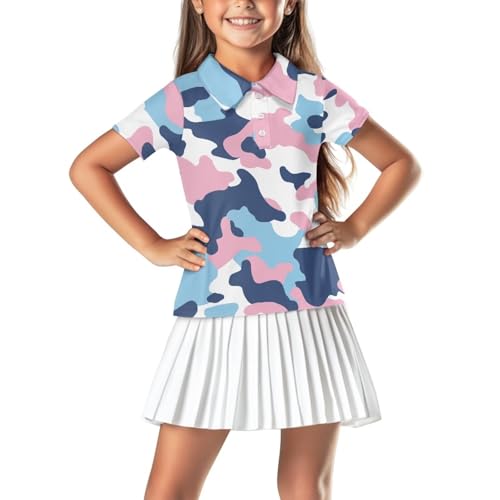 Recopilación de Ropa de Golf para Niña Top 10. 44 Jekioweii - Camisa de golf de manga corta para niñas, con botones, para tenis, verano, con cuello, para niños, adolescentes, talla 5-16, azul rosa, 11-12 Años