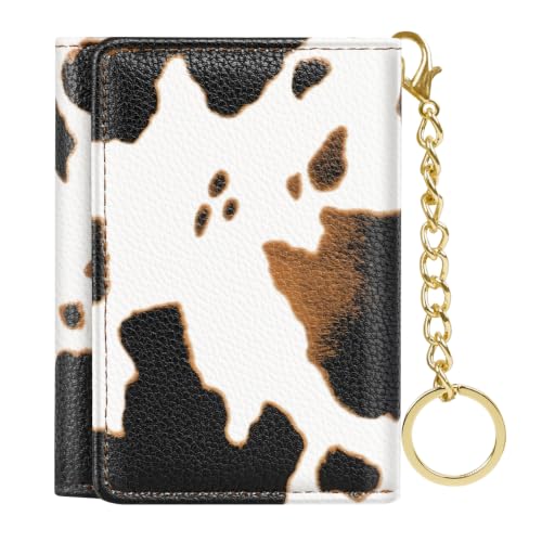 Image of Cow Print Small Wallet Women, RFID Blocking Trifold Wallet, Cute Credit Card Holder with Kaychain, Credit Card Wallets, Vegan Leather, 7 Card Slots, ID Window, Wallets for Women Ladies Girls
