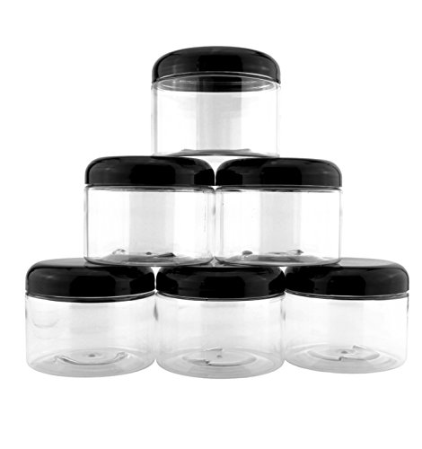 12 Ounce Clear Plastic Jars w/Black Plastic Lids (6 pack); BPA Free PET