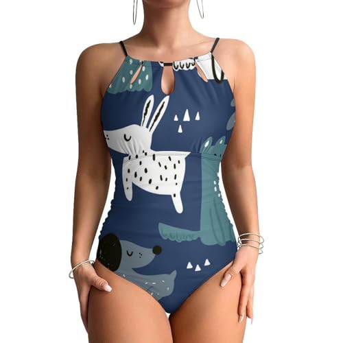 Maillot de bain une pièce femme gainant avec motif chien cartoon élégant pour plage monokini