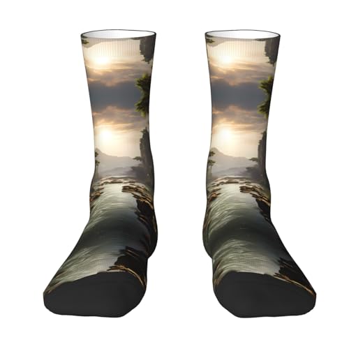 XZDWPY mountains and rivers Unisex Mid-Calf Socks White Polyester Skin-Friendly Moisture-Wicking Fashionable Crew Socks