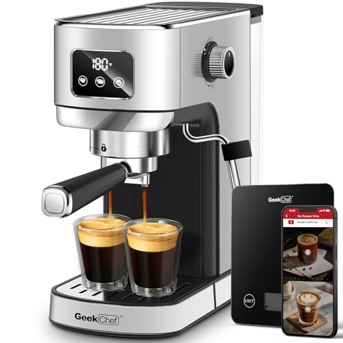 Geek Chef Espresso Machine, 20 Bar Espresso and Cappuccino Coffee Maker, Quick Heating Automatic, Latte & Cappuccino Creator, for Home, for Gift to Family, Friends and Digital Scale with App