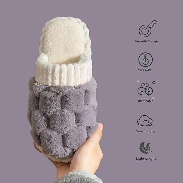 LELEBEAR Fashionable Colorblock Faux Fur Slippers for Women, Ladies Colorblock Faux Fur Slippers Casual Slip On Plush Lined Shoes2