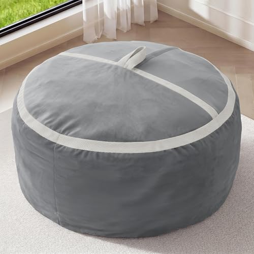 Image of 2FT Bean Bag Chair 2'Bean Bag Chairs with Memory Foam Filled Small Bean Bag | Bean bags with Machine Washable Cover Dutch Velvet Fabric, Comfy Chairs for Living Room, Bedroom, Dorm, Lightgrey
