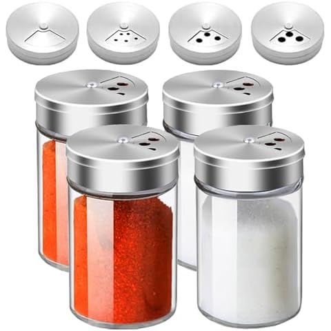 4pcs Salt and Pepper Shakers Set 3oz Glass Seasoning Containers with Adjustable Pour Holes for Table Salt Spice Dispenser Cover