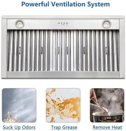 Stainless Steel Range Hood with Pot Rail Wall Mount 48'' W,36'' H, CT Copper Tailor Custom Handmade Metal Kitchen Vent Hood, With 4-Speed Exhaust Fan & LED Light,SH1-2-C-2TR-AH - 4