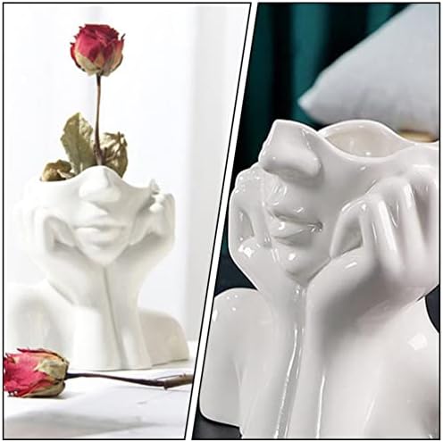 Housoutil Ceramic Face Vase Artistic Head Vase Women Face Planter Human Body Flower Vase Centerpiece for Home Office Table Shelf Decoration