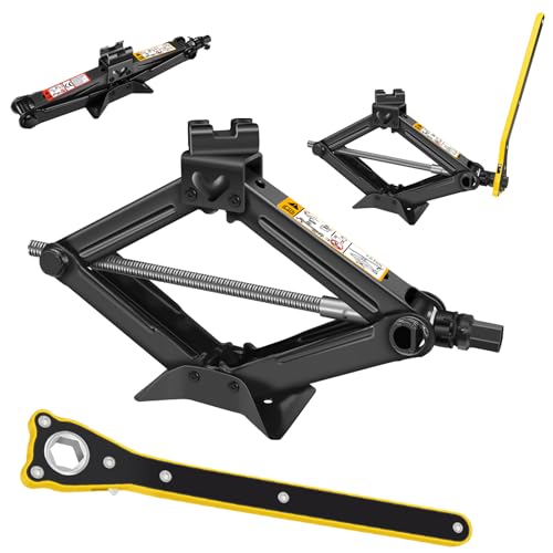 Scissor Jack Kit with Ratchet Wrench, 2Ton Heavy Duty Steel Scissor Car Jack, Lifting Range: 11-39cm, Scissor Jack for Car, Universal Tyre Repair Tools Kit for Easy Lifting Cars Van Vehicles, Black