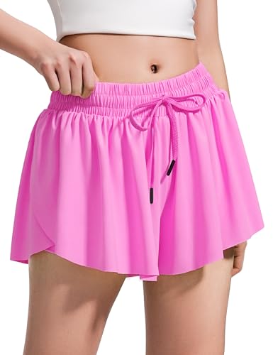 Image of BOOPH Girls Flowy Shorts Kids Athletic Butterfly Shorts with Pockets 2-in-1 | Running Tennis Sports Shorts for Girls 5-14 Years