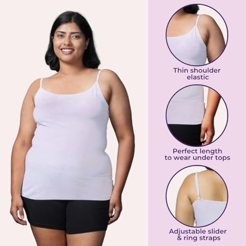 Image of Adira | Plus Size Camisole for Women | Plus Size Camisole | Soft Adjustable Shoulder Elastic | Layering Under Sheer Tops, Shirts & T-Shirts | Offers Full Coverage | Pack of 1