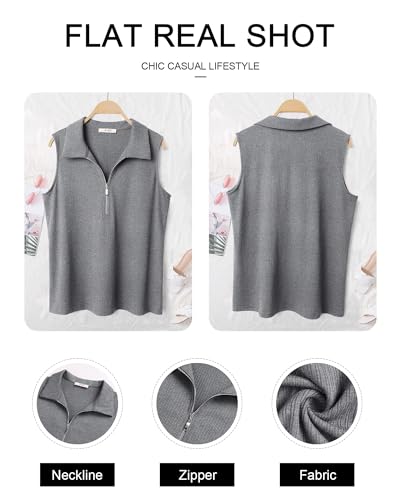 Vivilli Womens Ribbed Tank Top Zipper V Neck Dressy Casual Blouses Sleeveless Camisole Tops Work Tank Polo Shirts - Image 6