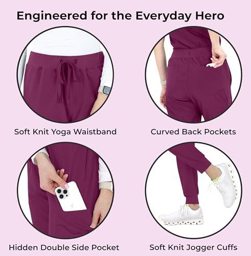 Image of READY SET SCRUBS - Scrub Pants for Women - 2 Pack - Cargo Jogger Pants Set with 8 Pockets - Yoga Waistband - Soft & Stretchy