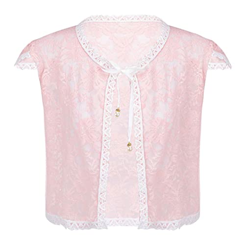 Kids Girls Ruffled Short Sleeve Lace Hollow Floral Decoration Simple Knit Cardigan Casual Cover Up Tops