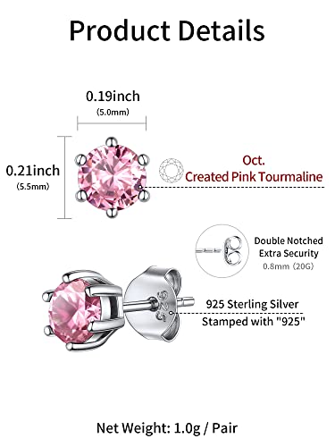 Chicsilver October Birthstone Earrings Platinum Plated Sensitive Earrings For Women Hypoallergenic 925 Sterling Silver Pink Tourmaline Cz Studs #TOP4
