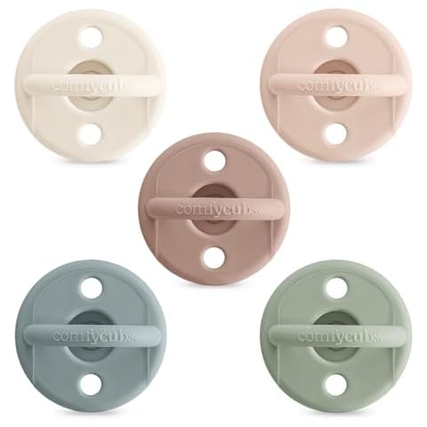 Comfy Cubs Baby Pacifier, 0+ Months - 5 Pack - Breast-Like, Soft Nipple Shape, CPSIA Compliant Multicolor Neutral Newborn Pacifiers - 100% Food Grade Silicone Pacifiers, Newborn Essentials Baby Gifts Cover