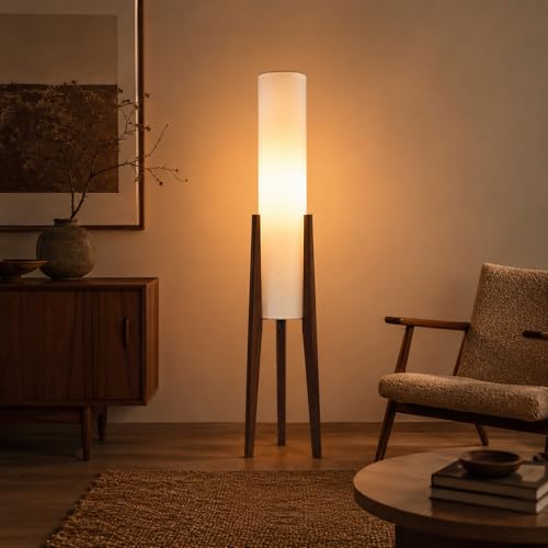 Image of 50 Inch Tall Tripod Floor Lamp Suit for Living Room,Walnut Wood Finish