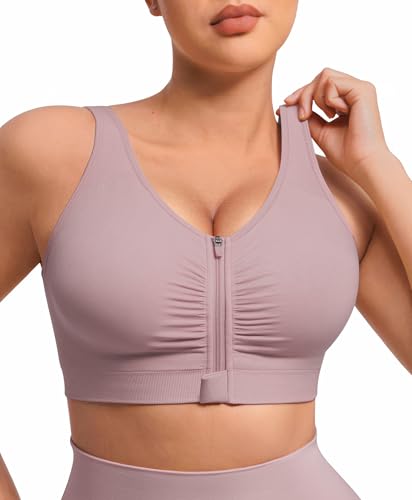 FeelinGirl Compression Bra for Women Wireless Post Surgical Bras for Breast Augmentation Recovery Antique Fuchsia M