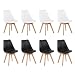 H.J WeDoo Lot de 8 Chaises de Salle à Manger Scandinaves, Chaises Rétro Rembourrée Bois de Hêtre Massif- Noir + Blanc
