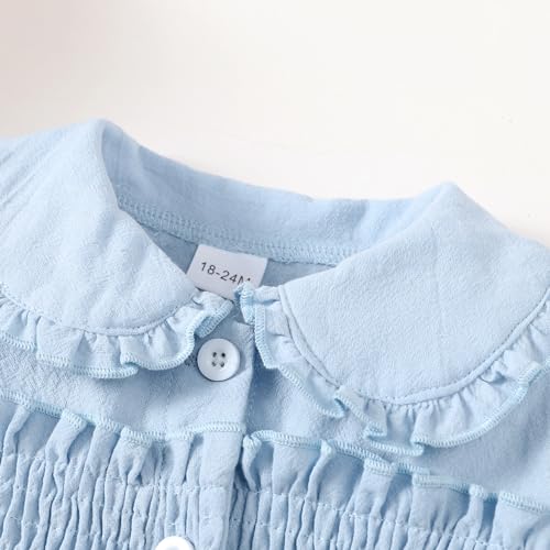 Baby Girls Dresses Ballon Sleeve Peter Pan Collar Vintage Toddler Girl Cotton Linen Dresses3