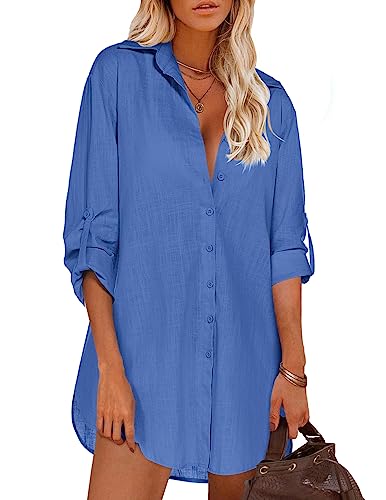 Image of HOTOUCH Women Boyfriend Shirts Button Down Long Sleeve Blouse Cuffed Sleeve Collared Shirt