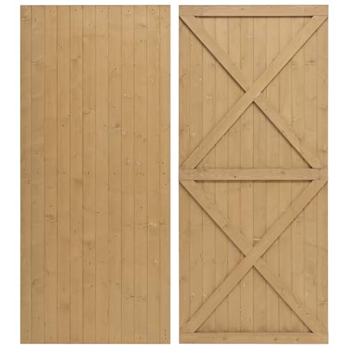 DKIEI Wooden Garden Gate, 183x100 cm Wooden Gate for Garden, 2.5cm Thickness Fully Framed Wood Door with Latch and 3 Hinges for Pathway Garden Entrance, Farm House, Pasture