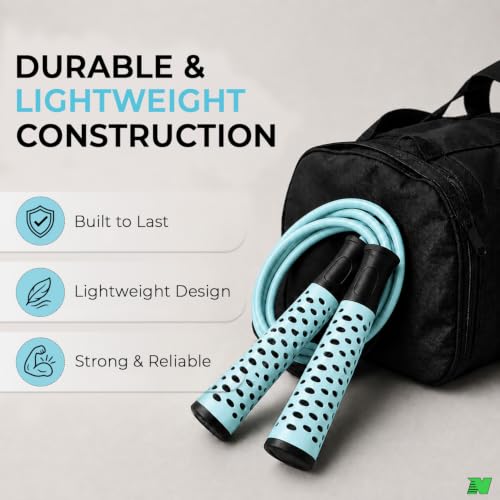 Image of Skipping Rope with Ball Bearing for Men, Women & Kids | 300 cm Jump Rope with Smooth Rotation & Comfortable Grip | 270 cm Effective Rope Length | Fitness, Cardio, Exercise & Workout Rope- Black (Sky Blue)