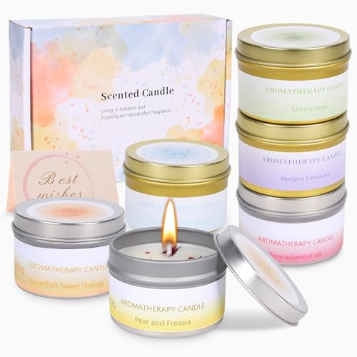 Scented Candles Gifts for Women, Birthday Gifts for Women Her, 6 Pack Soy Wax Aromatherapy Candles Gift Set for Weddings, Christmas, Bath and Yoga