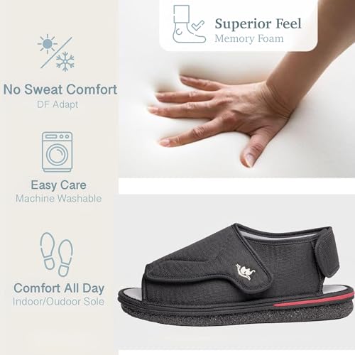 Mens Memory Foam Diabetic Slippers with Adjustable Closure, Extra Wide Comfy Warm Plush Fleece Arthritis Edema Swollen Diabetic House Shoes Machine Washable with Anti Slip Sole3