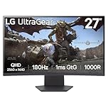 LG UltraGear Curved Gaming Monitor 27GS60QC, 27 inch, 1440p, 180Hz, 1ms Response Time, VA Panel, AMD FreeSync, Smart Energy Saving, DisplayPort, HDMI