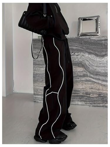 GORGLITTER Men's Baggy Wide Leg Pants Y2k Striped Streetwear Parachute Track Pants3