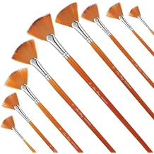 9 Pcs Fan Brush for Painting,Artist Fans Brushes Nylon Hair Long Wood Handle Painting Brush, Artist Fan Paint Brushes Set Professional Soft Anti-Shedding Fans Brushs for Oil Watercolor Gouache