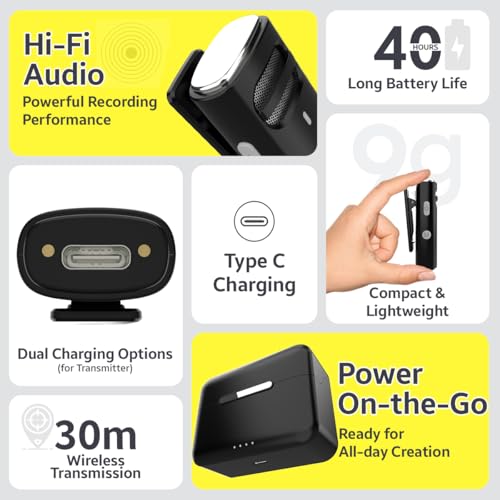 Image of UTECTION by VOOK Wireless Mic with AI Noise Cancellation - Clip-On Collar Mic for iPhone & Android | 40H Battery, 30m Range, Type-C Charging | Mic Wireless for YouTube, Vlogging & Video Recording