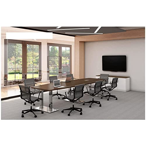 Mahogany Finish 18 FT Modern Executive Boat Shaped Conference Room Table Metal Steel Legs Grommets Racetrack Meeting Boardroom Desk Office Furniture Wood 212" L x 47-32" W x 29" H