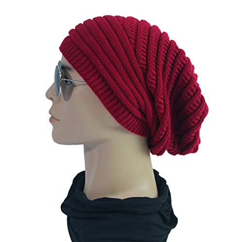 Sandistore Unisex Knit Baggy Beanie Beret Winter Warm Oversized Ski Cap Hat (Red) #TOP4