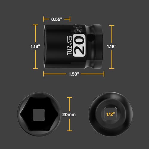 Image of 1 /2 Inch Drive 20mm Shallow Metric Impact Socket,CR-MO,6 Point Radius Corner Design,Square Chamfered Opening,Axle Nut Impact Grade Socket for Easy Removal