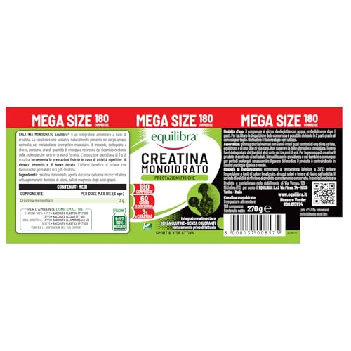 Equilibra Creatina Monoidrato, Vegana, 3000Mg Per Dose Max Die, 180 Compresse, Scorta 2 Mesi, Senza Glutine, Ideale Per Il Pre Workout, Per Uomini E Donne, Senza Coloranti, Senza Lattosio - 6