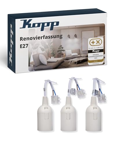 Kopp Renovierungsfassung E27 in Weiß - 3 Stück - Vormontierte Lampenfassung E27 mit ca. 13 cm sichtbarer Leitung - Baufassung für H03VV-F Leitung bis 2 x 0,75mm² - Hochwertige Fassung 75 Watt